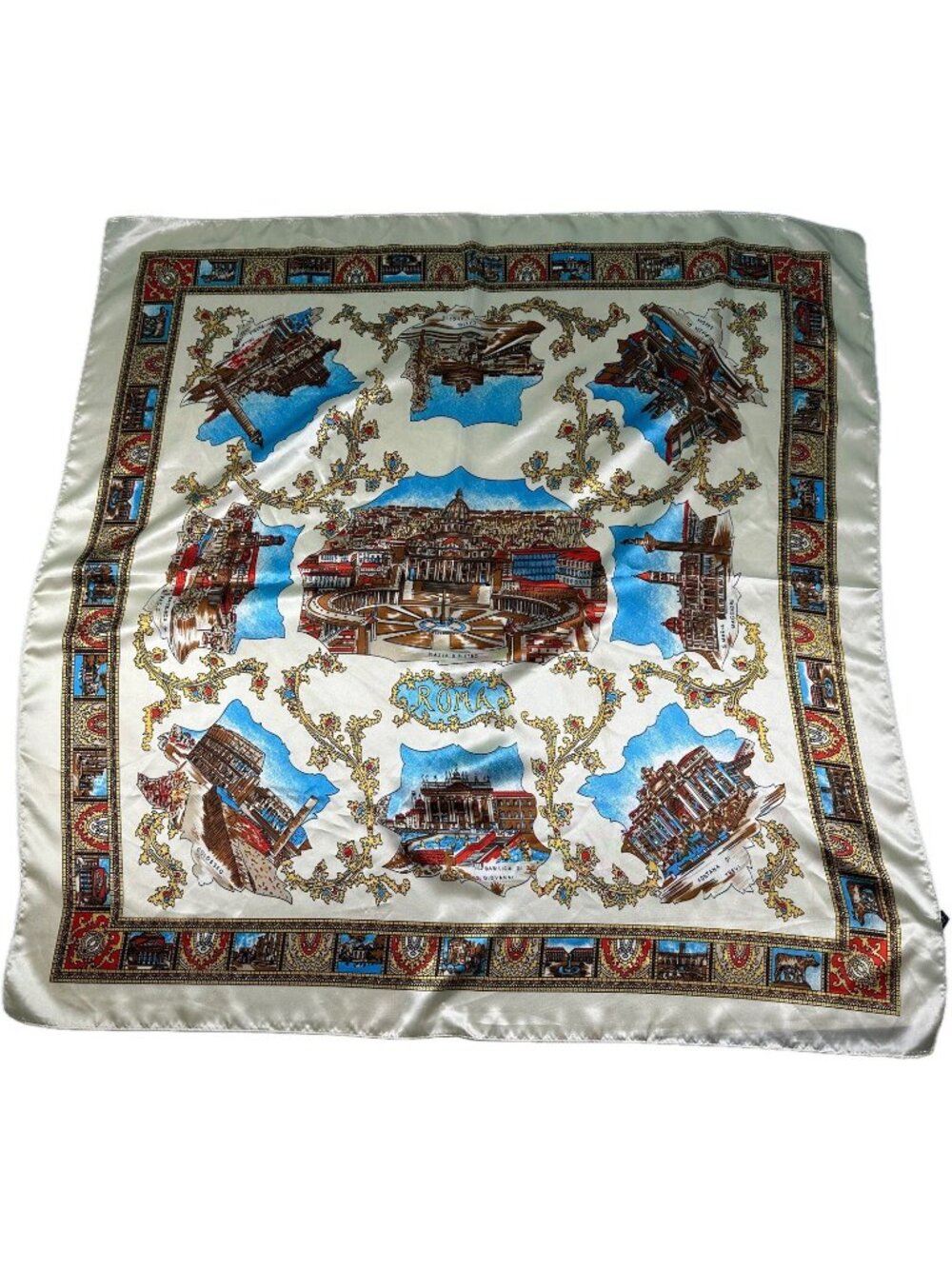 Mosi 100% Silk Scarf Rome Italy St. Peters Basilica Trevi 35”x35”